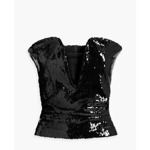 Isabel Marant Black Sequin Fitted Cap Sleeve Blouse